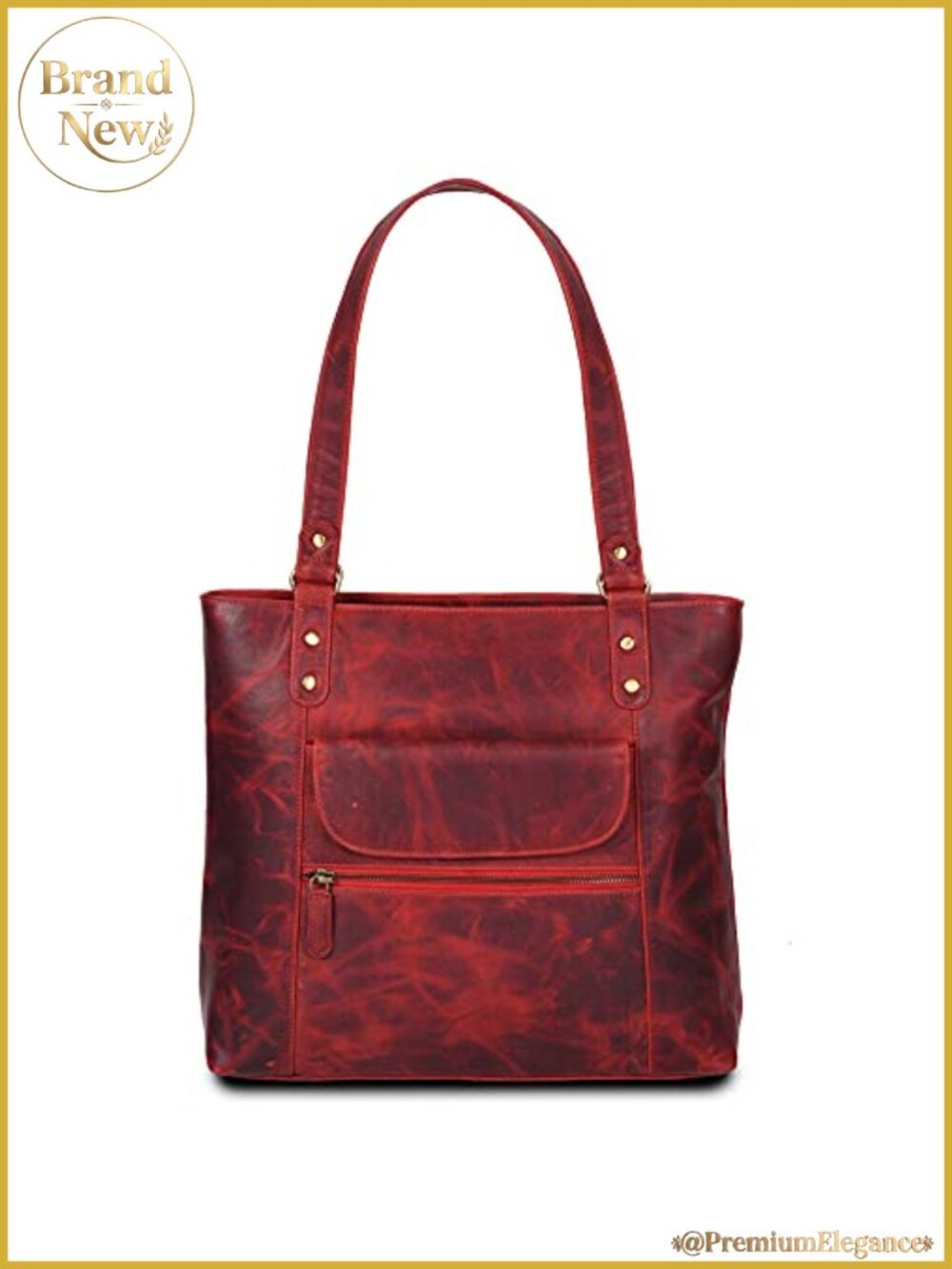 Genuine Leather Shoulder Bag with Front and Back Zipper Pocket Large Storage